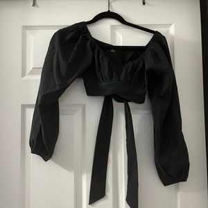 Black Wrap Tie Crop Top